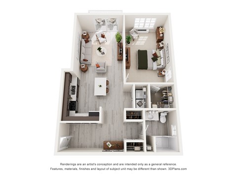 Floor plan for 1 bed, 1 bath, 893 sqft